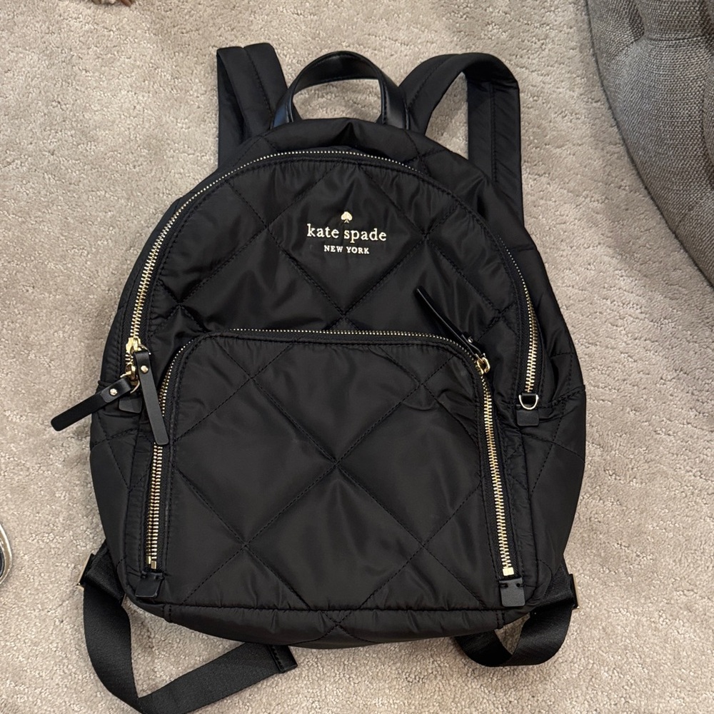 Kate Spade Black Quilted Backpack with Gold Accents